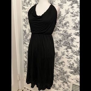Borne womens black halter dress. Black with grey and black braided tie Sz 6